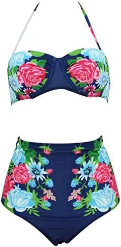 Sretinez Sexy Bikinis Set High Waist Swimsuit Swimwear Women Floral Strap Push Up Biquini Beachwear Bathing Suits Purple M
