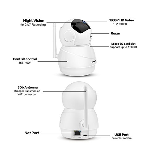 (Pro) Home Wireless IP Camera Haichendz 1080P HD WiFi Indoor Security Surveillance System Pan/Tilt Two-Way Audio & Night Vision Baby/Elder/Pet/Nanny Monitor … (White) (White No Card) - Thumbnail 4