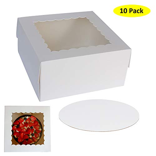 10" x 10" x 5" Cake Boxes with Window & 10" Round Cake Boards(10 Pack of Each), Paperboard Cake Baker Box for Bakery, Cakes, Pastries by ZMYBCPACK
