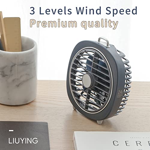 Small USB Desk Fan, Personal Desktop Table Cooling Mini Fan Powered by USB, 3 Speeds Strong Wind, LED Night Light, Detachable Fan Mask, Easy to Clean, Quiet Operation, for Home Office (Blue)