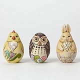 Jim Shore Heartwood Creek Set of 3 Easter Eggs Owl, Chick & Bunny
