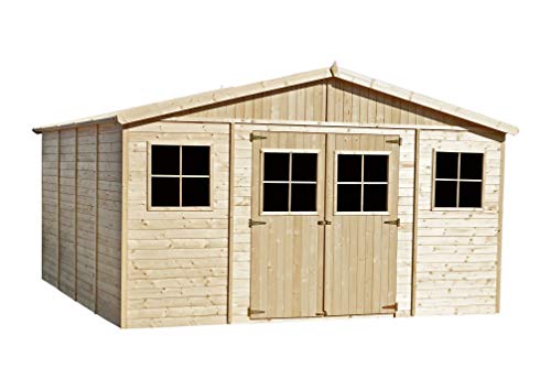 TIMBELA M330 ABRI de Jardin en Bois Exterieur - Chalet en Pin/épicéa-H246 x 418 x 420 cm, 16 m²