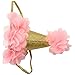BOROKIN Baby Girl First Birthday Hat Princess 1 St Cake Smash Party Crown Gold Chiffon Flower Headband Pink