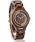 Handmade Wood Watch for Man or Woman - OMELONG Lightweight Wooden Wrist Watch with Japan Quartz Movement Gold Circles on Round Dail