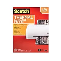 Scotch Thermal Laminating Pouches, 200-Pack, 8.9 x 11.4 inches, Letter Size Sheets, Clear, 3-Mil (TP3854-200)