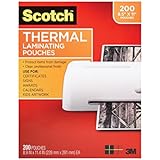 Scotch Thermal Laminating Pouches, 8.9 x 11.4-Inches, 3 mil thick, 200-Pack, Clear (TP3854-200)