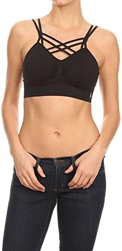ebuy121 Criss Cross Strap Activewear Fashion Sports Bra Caged Lounge Bralette With Ruched Detail