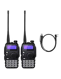 Radioddity GA-5S Radio bidireccional de alta potencia UHF VHF Radio de jamón de doble banda Walkie Talkie con linterna Squelch 1800mAh Batería + Auricular + Cable de programación, 2 paquetes