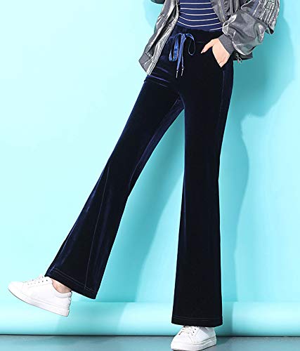 Kedera Women's Corduroy Velvet Pants Comfy Pull on Elastic Waist Trousers Drawstring Pants Dark Blue