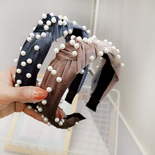 Headbands for Women Pearl Headbands - 3PCS Twisted Faux Pearl Velvet Headband Elegant Bling Hair Clip Hairpins Headwear Barrette Styling Tools Accessories