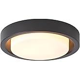 MIAOMEIO 16 Inch Flush Mount Ceiling Light,3-Lights Black Finish with Frosted Glass Shade,Round Ceiling Light Fixture for Bed