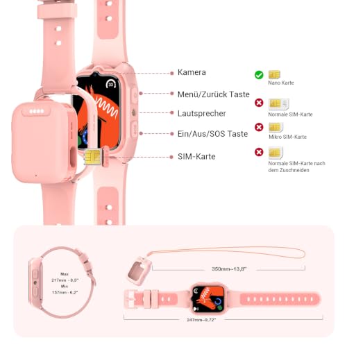 Blackview Children's Smart Watch, GPS, Can Insert SIM Card, Watch with 4G Video Calls, SOS Emergency Call, Phone Call, Voice Chat, SMS, School Mode, Pedometer, Children's Watch for Girls and Boys