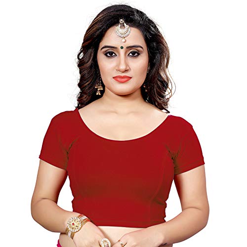 Cotton Stretch Lycra Round Neck Stretchable Readymade To Wear Saree Blouse With Short Sleeve