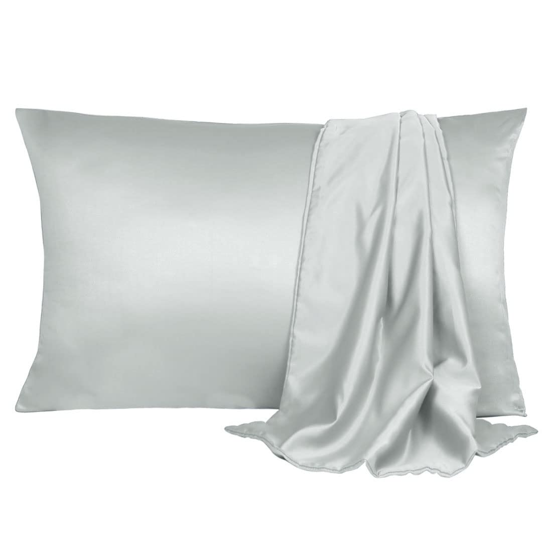 sourcing map Pillowcase Set Silk Satin Pillow Cases for Hair and Skin, Pillow Cases 2 pack with Envelope Closure Light Gray 35 x 50cm