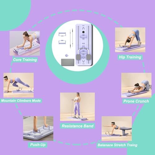 Foldable Pilates Reformer Board with Ab Roller, Ab Exercise Machine, Multi-Functional Pilates Board for Home Workouts, Full Body Pilates Core Trainer, Abdominal Board