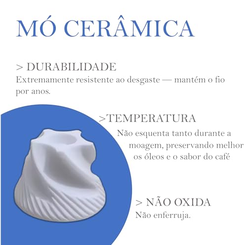 Moedor de Café Manual Com Regulagem De Gramatura E Recipiente Extra para Grãos, Mó Burr Cerâmico, Preto