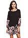 Floerns Women's Floral Print Chiffon Sleeve Round Neck Casual A-line Shift Dresses, Black, XL