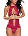 Avidlove Women Sexy Lingerie Lace Halter One Piece Teddy Babydoll Bodysuit Dark Red S