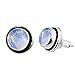 8x8mm Round Genuine Rainbow Moonstone & 925 Silver Plated Stud Earrings