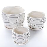3 Pack Ceramic Flower Plant Pot with Saucers, Size 4’’ 5’’ and 6’’ (Modern)