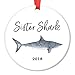 Sister Shark Gift Ornament 2019 Christmas Porcelain Stocking Stuffer Keepsake Gift for Sibling Female Child Daughter from Mom Dad Brother 3