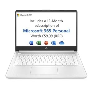 HP Stream 14" Laptop PC 14s-fq0020sa, AMD 3020e, 4GB RAM, 64GB SSD, HD, White with Microsoft 365 Personal 12 months included