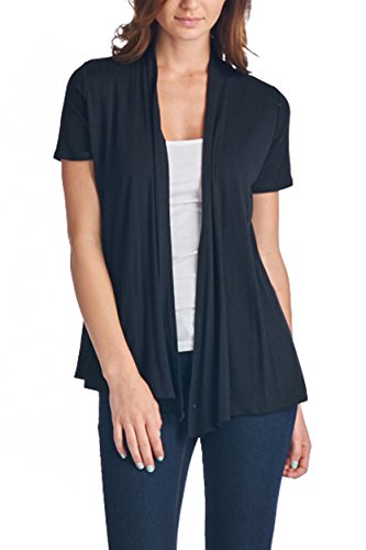 82 Days Women'S Rayon Span Super Comfortable Short Sleeves Cardigan - Black L