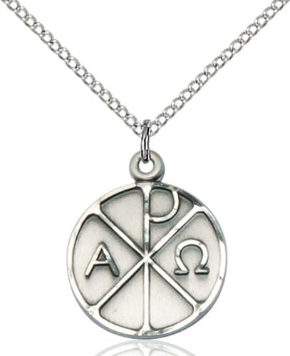 Sterling Silver Alpha &amp; Omega Pendant / 18 inch Sterling Silver Curb Chain / ALPHA &amp; OMEGA