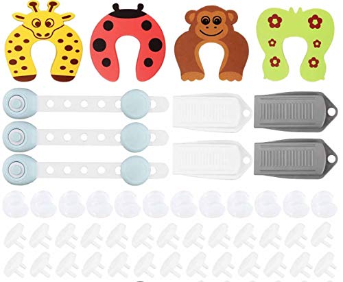Eligara Baby Safety Protector Sets Include Child Safety Cabinet Locks (3Pcs) Corner Protector Guards (12Pcs) Outlet Plug Covers (32Pcs) Door Stopper (4Pcs) Door Stopper - Thumbnail 7