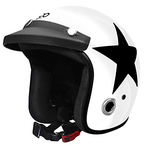 Habsolite HB-ESW Ecco Star Open Face Helmet with Detachable Cap & Adjustable Strap for Men & Women Bike Motorcycle Scooty Riding (White, M)