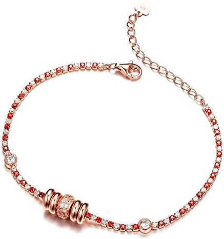 GTB1910 S925 Silver CZ Stones Simulated Garnet 3.3 Carats Tennis Link Bracelet Rose Gold Plated