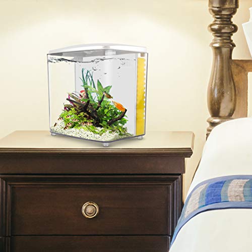 YCTECH 1.4 Gallon Betta Aquarium Starter Kits, Fish Tank with LED Light and Filter Pump White Black (Black,White) (220white) - Thumbnail 5