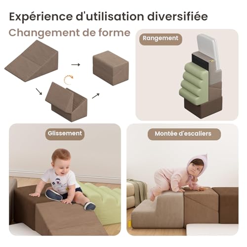 BanaSuper Children's Motor Skills Game | Motor Skills | Educational Foam Blocks with Velcro | Non-Slip Climbing Structure | Climbing Toys | Washable Design & Reinforced Safety, Grey