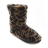 Womens/Ladies Faux Fur Leopard Print Slipper Boots