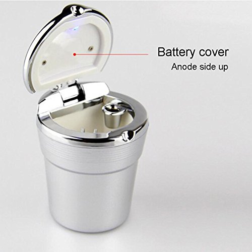 Rumfo Portable Stainless Auto Cigar Ashtray with Blue LED Light Smokeless Stand Cylinder Cup Holder for Cars and Home (Silver)