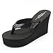 Summerwhisper Women's Glitter Sequined Platform Thing Sandals Antiskid Wedge Heel Sandy Flip Flops Black 7.5 B(M) US