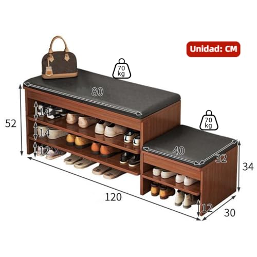 RWDSDWT Banca Zapatera de 3 Niveles, Zapatero Madera con Cojín Blando, 120 * 32 * 52cm, Zapatera Entrada Casa para Entrada, Sala de Estar, Marrón Oscuro