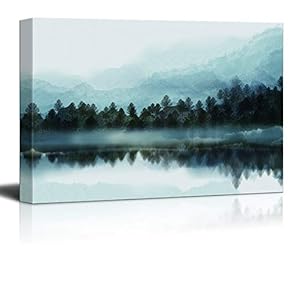 Canvas Wall Art Mist Forest Painting Artwork for Home Prints Framed - 12x18 inches