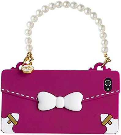Oblige Ribbon Handbag Fashion Silicone Case Cover for iPhone 4/4S with Chain - Fuchsia