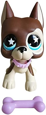 Mini Pet Shop Littlest LPS 817 Great Dane Dog Puppy with Ornament Brown Chocolate Star Blue Eyes Collection Toys Figure Rare Girl's Gift