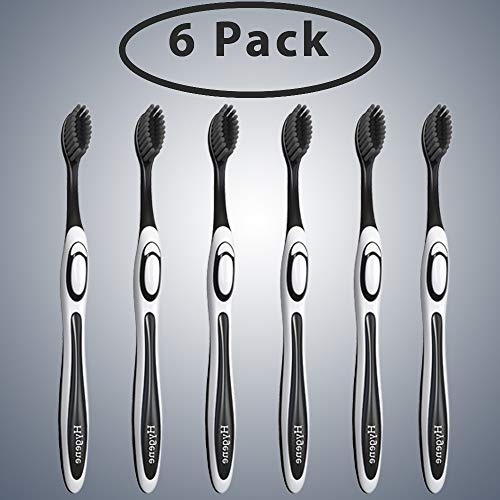 HYGENE 6 Pack Activated Charcoal Toothbrush [ULTRA SOFT] Medium Slim Head Teeth Whitening Tooth Brush By Hygene. Non-Abrasive, Removes Plaque, Kills Bad Breath And Gentle To The Gum.