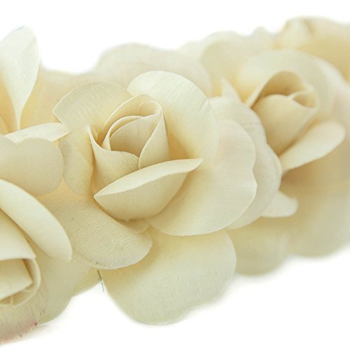 6 White Roses with Full Open Bud Wooden Roses for Crafts