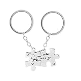 Meiligo Fashion 2 Pcs Mother Couples Gift Alloy her one his only Puzzle Tag Key Chain Jewelry Best Friends Letter Pendant Double Heart Matching Engraved Necklace Set