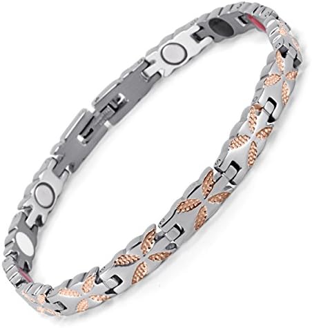 HZX Lifestyle Stainless Steel Magnetic Therapy Bracelet for Women Pain Relief for Arthritis and Carpal Tunnel Magnets far Infrared Germanium Negative Ion Womens Bracelet