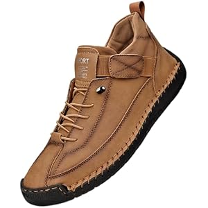 Hhhchpm Plus Size Men's Fashion Ankle Shoes with Stitching Solid Design, Hook Loop Fastener and Lace-up Outdoor shoes