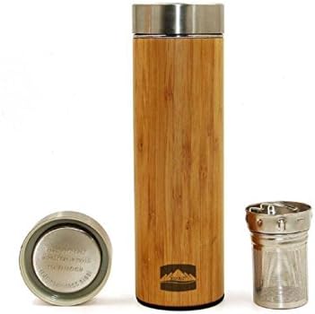 XIPAST Bamboo Thermos Travel Coffee Mug Hot and Cold Beverages Carrier Tea Tumbler with Strainer Maintains Temp. and Taste Infuser for Coffee