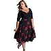 Hot Sale! Women Plus Size Floral V neck Short Sleeve Cocktail Evening Party Swing Midi Dress (XXL, Red)