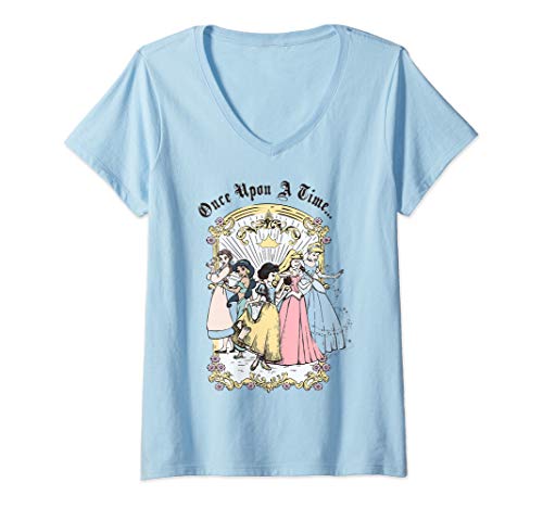 Womens Disney Princess Once Upon A Time Vintage Cartoon V-Neck T-Shirt