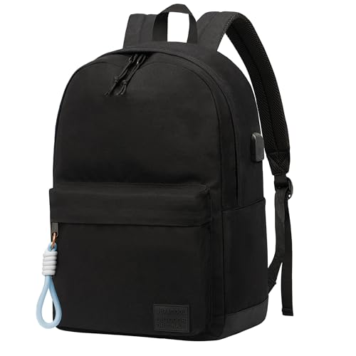 SUPACOOL Lässiger Laptop-Rucksack mit USB-Ladeanschluss für Männer und Frauen, Rucksack für College, Schwarz und Blau, 20L