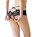 Women Sexy Lingerie Bowknot Strappy Panties Open Crotch Lace Thongs Underwear Briefs (Black)